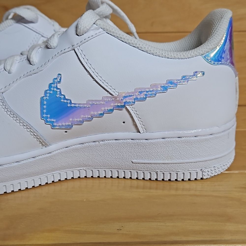 Nike Air Force 1 GS Digital Swoosh White Multi-Color Black CW1577-100 - Picture 8 of 11